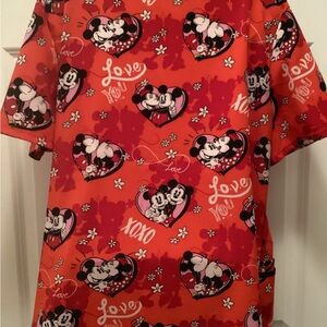Disney Womens Scrubs Large Red Stretch Mickey Minnie Mouse Medical Nurse Pockets